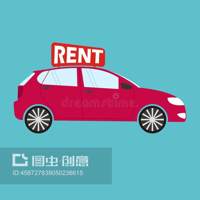 平面样式的汽车租赁或销售概念-红色汽车Car rental or sale concept in flat style - red car